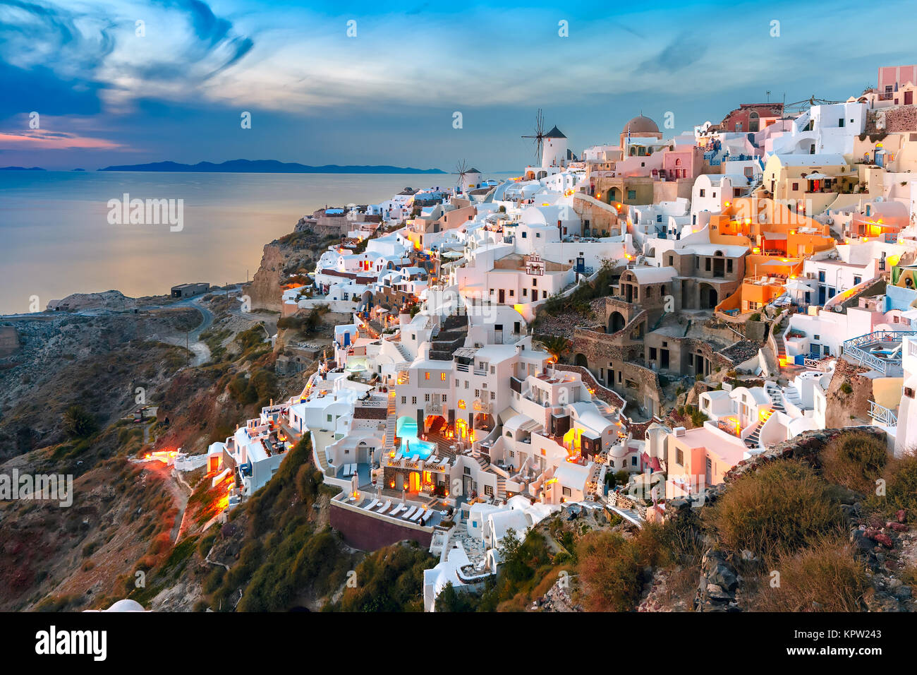 Au coucher du soleil, Oia Santorini, Grèce Banque D'Images