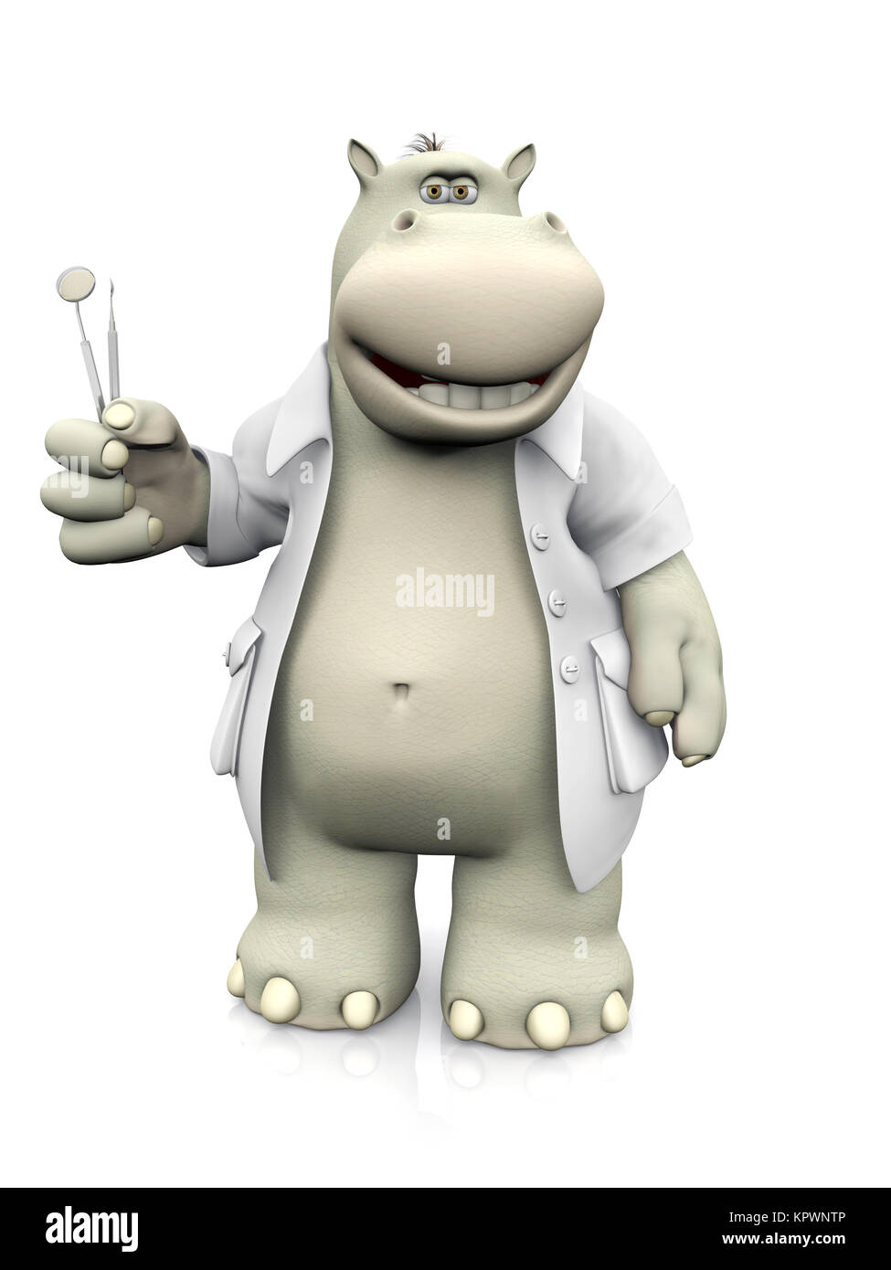 Le rendu 3D d'un cartoon hippo dentiste holding brosses à dents. Banque D'Images