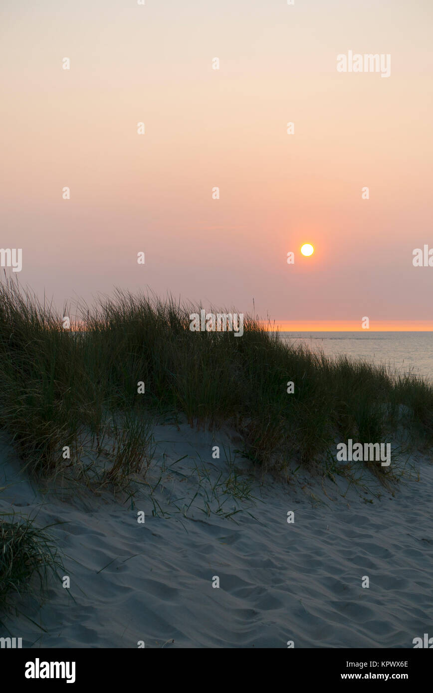 Coucher de soleil dans les dunes sur la plage de la mer du Nord Banque D'Images