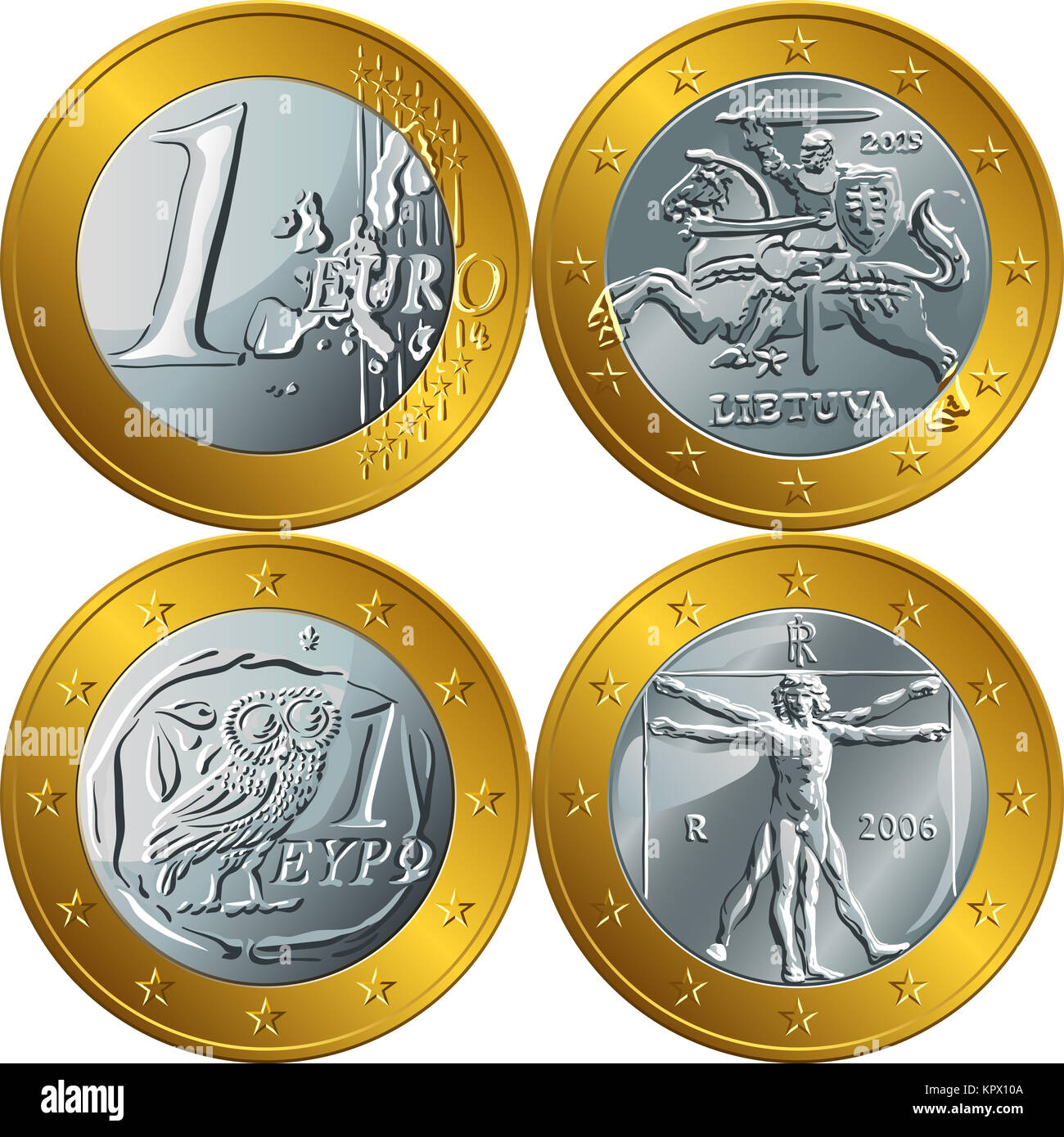 Pièce d'or argent vecteur un euro Banque D'Images
