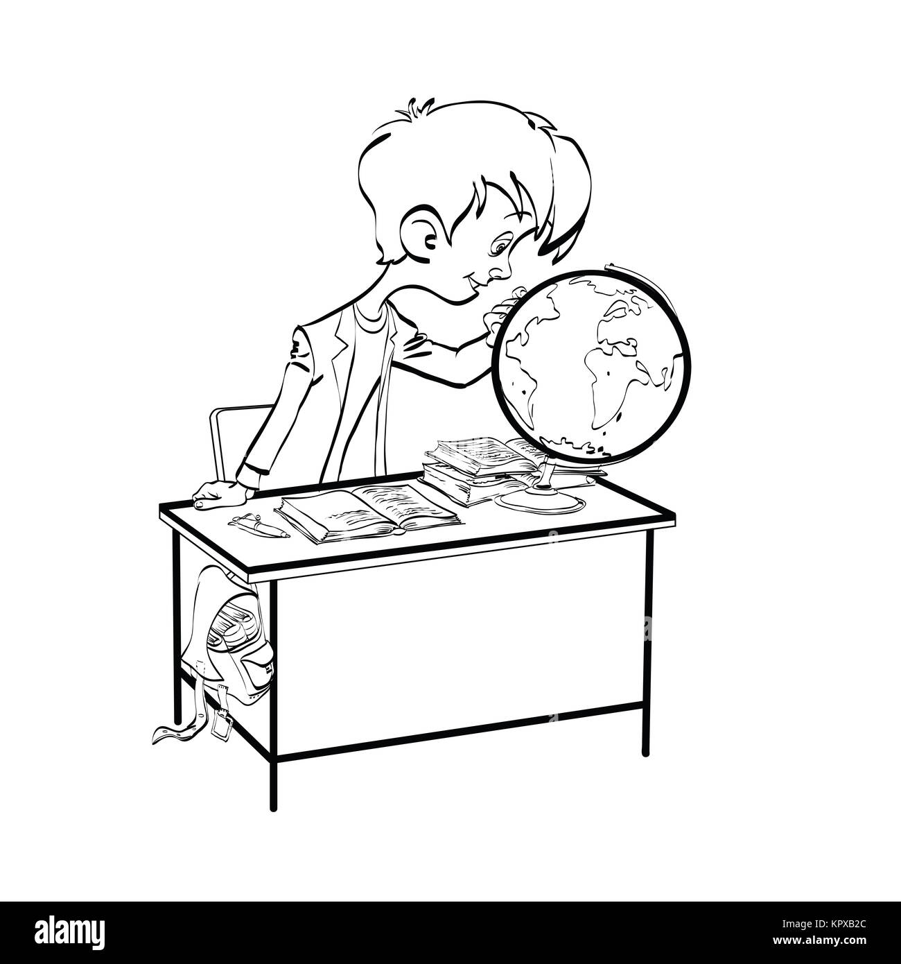 La géographie, l'élève garçon à globe Banque D'Images