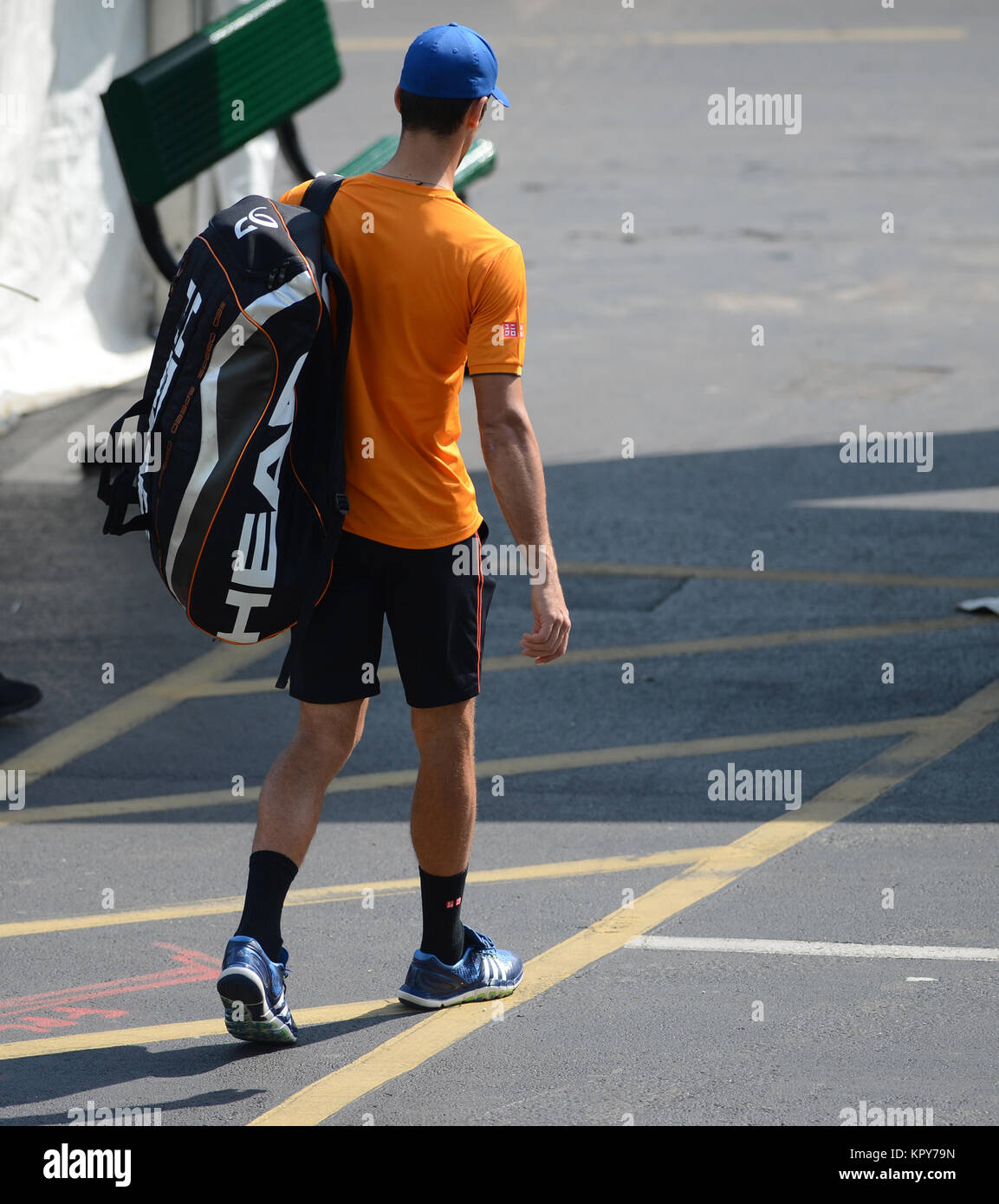 KEY BISCAYNE, Floride - le 18 mars : Novak Djokovic de Serbie pratiquer avant l'ouverture de Sony à Crandon Park Tennis Center le 18 mars 2014 à Key Biscayne, en Floride. People : Novak Djokovic Banque D'Images