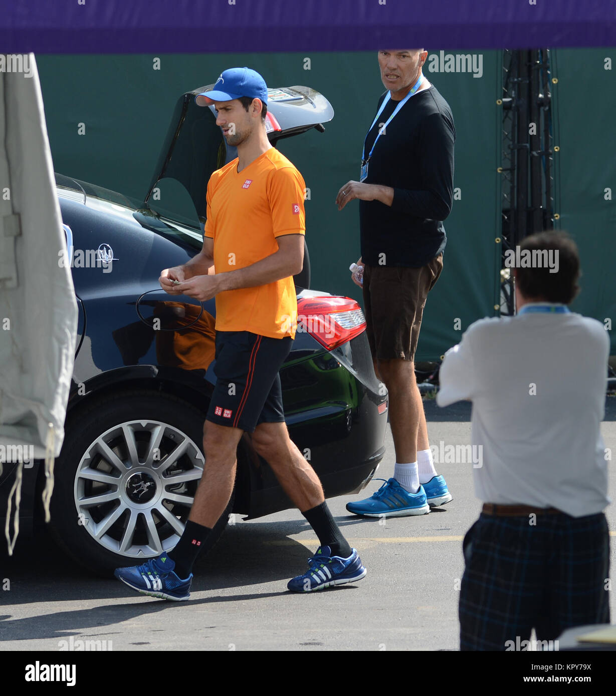 KEY BISCAYNE, Floride - le 18 mars : Novak Djokovic de Serbie pratiquer avant l'ouverture de Sony à Crandon Park Tennis Center le 18 mars 2014 à Key Biscayne, en Floride. People : Novak Djokovic Banque D'Images