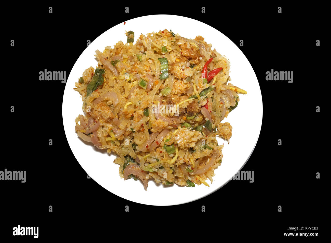Salade de riz au curry épicé et croquettes de porc fermenté Banque D'Images