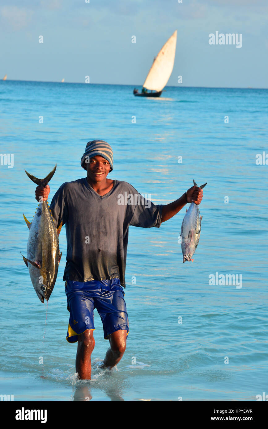 Zanzibar est un paradis de l'océan Indien que la plupart des gens peuvent se permettre de visiter pour paresseux vacances sur les plages chaudes. de la pêche. Banque D'Images