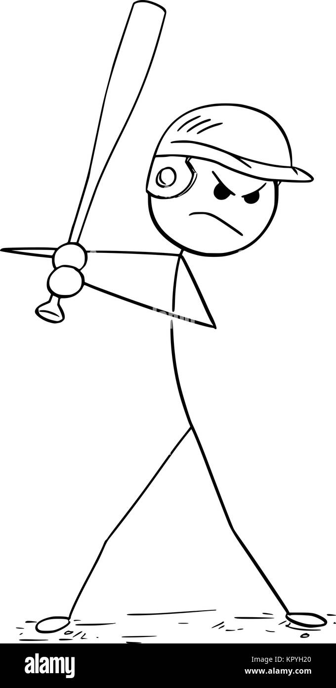 Cartoon stick man dessin illustration de male baseball player la pâte. Illustration de Vecteur