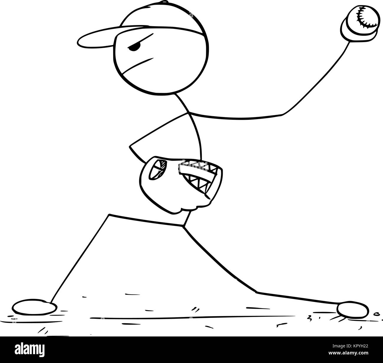 Cartoon stick man dessin illustration de l'homme joueur de baseball pitcher. Illustration de Vecteur