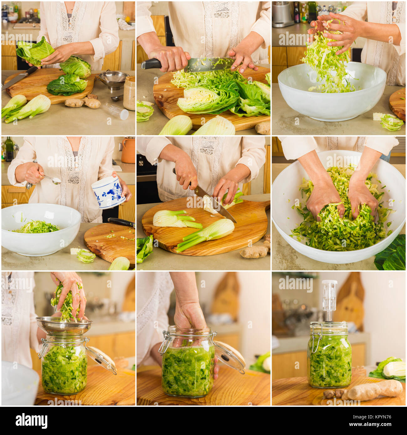 Photo collage au sujet d'apprendre comment faire le kimchi et la choucroute sour Banque D'Images