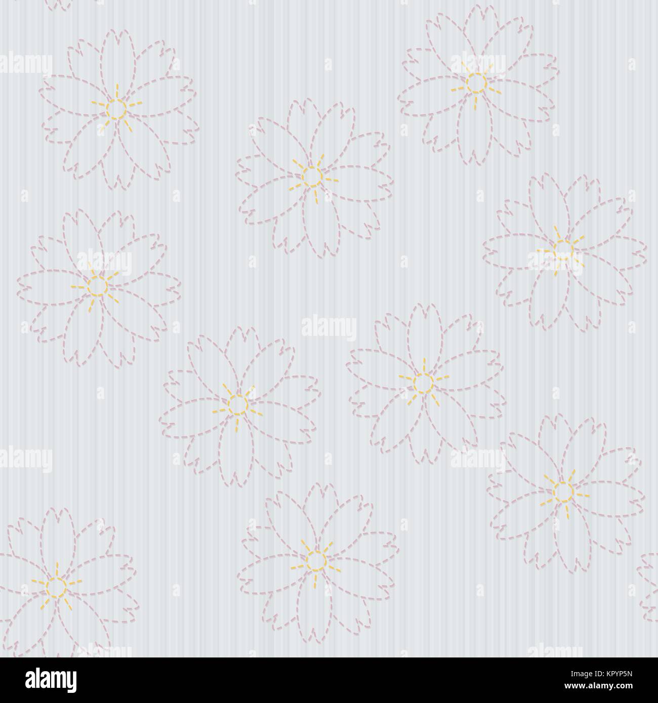 Quilting japonais ancien. Sashiko avec sakura fleurs. La texture d'aiguille. Toile de printemps. Floral background. Pour la décoration ou l'impression sur tissu. Couture Illustration de Vecteur