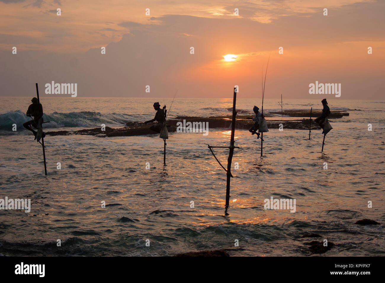Échasses traditionnelles de pêche Sri Lanka Banque D'Images