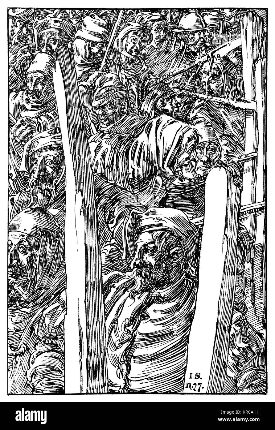 La Révolte des paysans, l'illustration du livre de l'artiste allemand et designer Joseph Sattler de 1894 Studio Magazine Banque D'Images