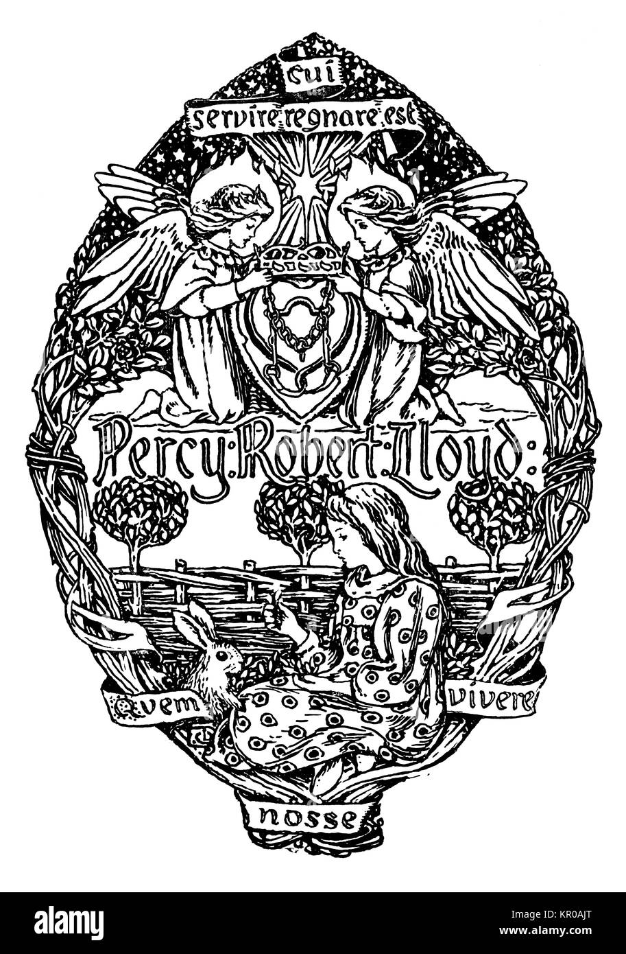 Ex-libris pour Percy Robert Lloyd, aquarelliste, illustrateur et par artisan verrier Louis Davis, de 1894 Studio Magazine Banque D'Images