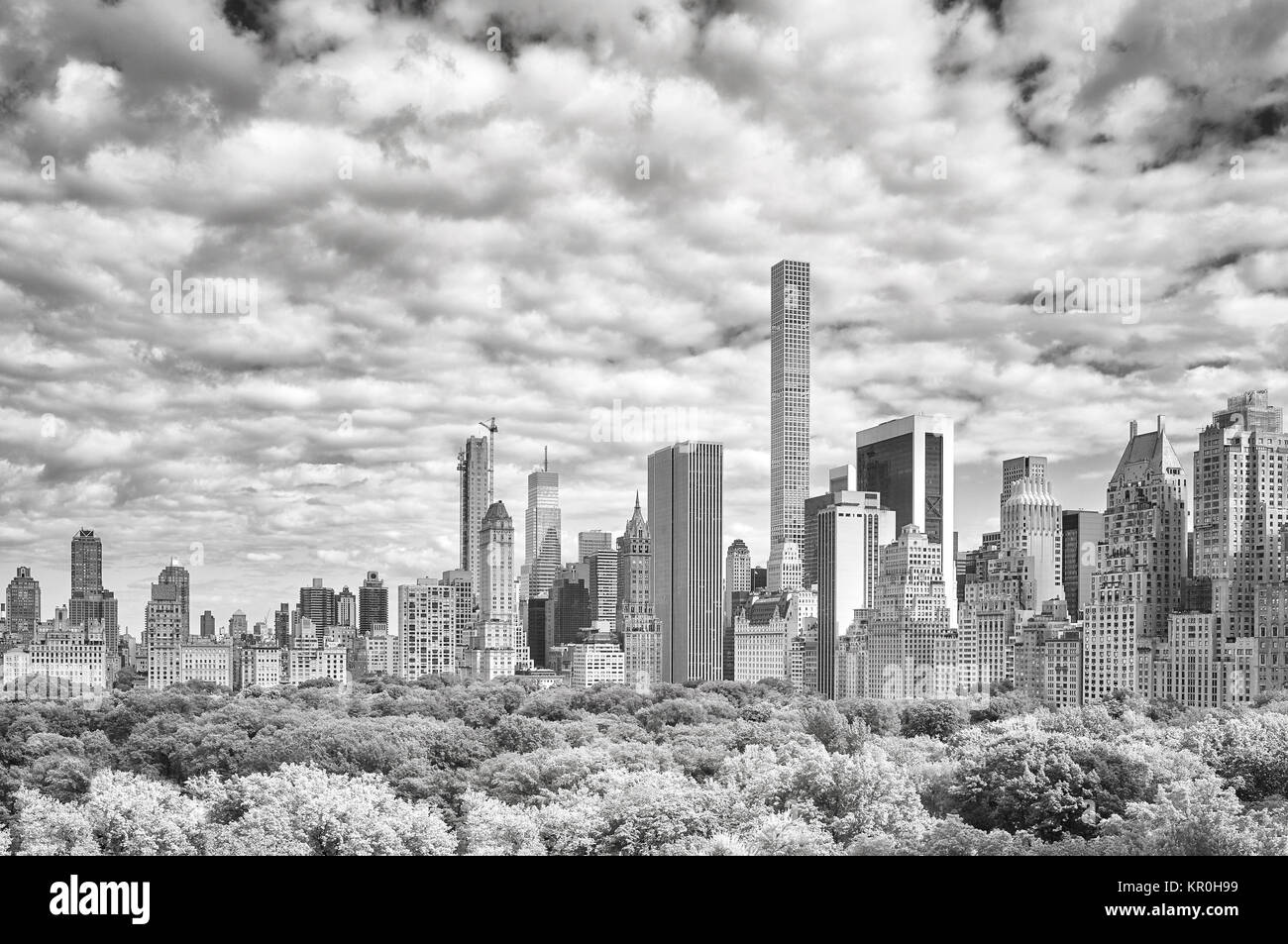 Photo noir et blanc les toits de la ville de New York sur Central Park, USA. Banque D'Images