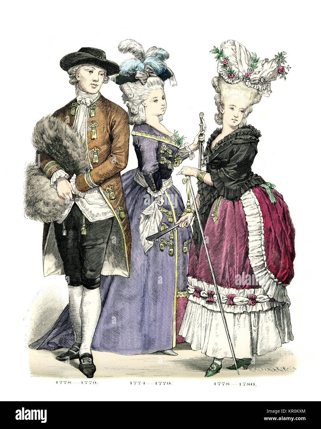 Histoire de la mode, des costumes de Français, hommes et femmes de la fin du xviiie siècle Banque D'Images