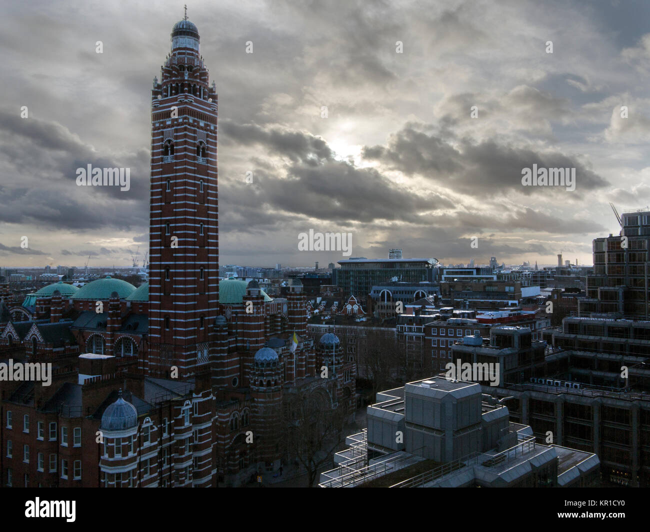 Une vue inhabituelle de la cathédrale de Westminster et les bâtiments environnants Banque D'Images