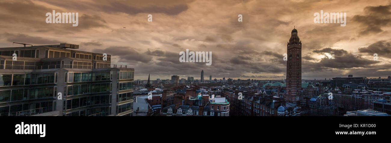 Une vue inhabituelle de la cathédrale de Westminster et les bâtiments environnants Banque D'Images