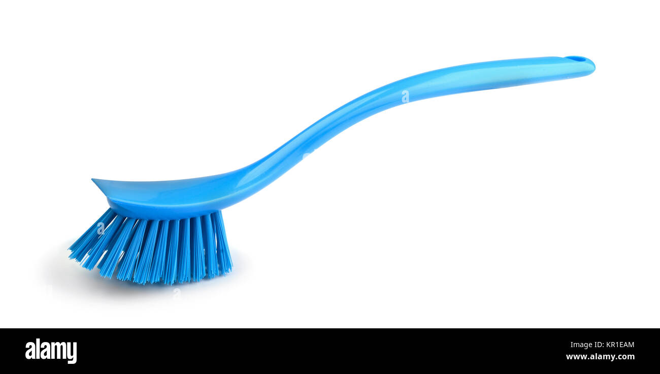 Brosse de lavage vaisselle bleu sur fond blanc Banque D'Images