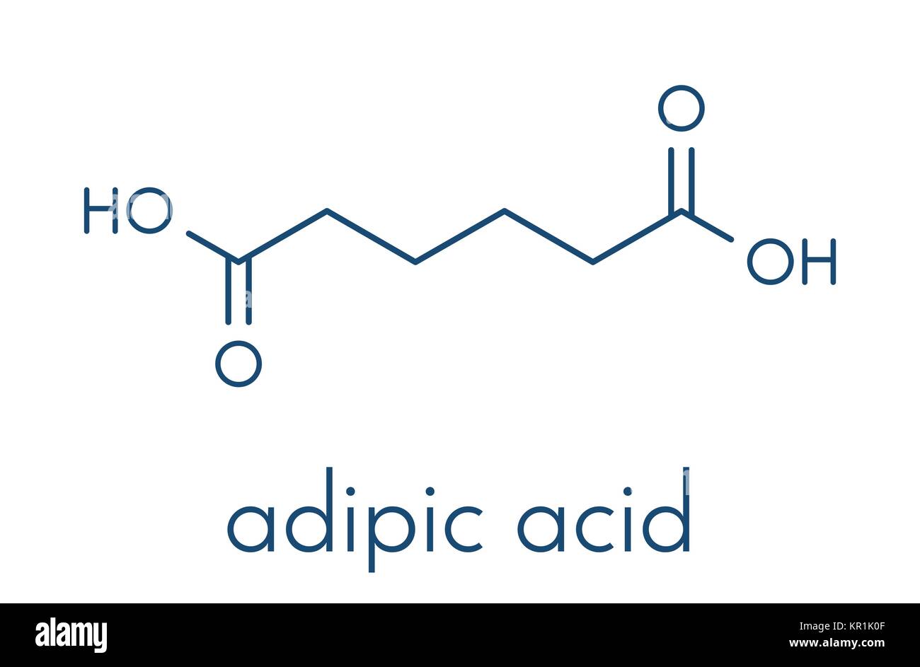 Bloc de construction en nylon d'acide adipique molécule. Utilisé dans la production de monomère de polymère en nylon polyamide. Formule topologique. Illustration de Vecteur