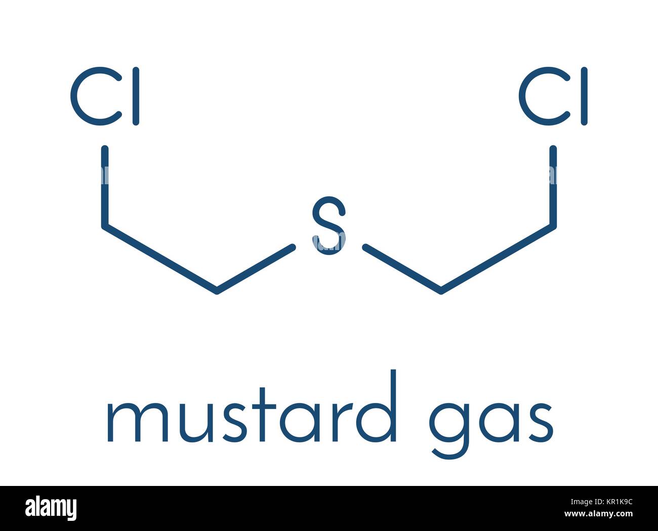 Gaz moutarde ou de bis(2-chloroéthyle) molécule de sulfure. Également connu sous le nom de l'ypérite et utilisé dans les armes chimiques. Formule topologique. Illustration de Vecteur