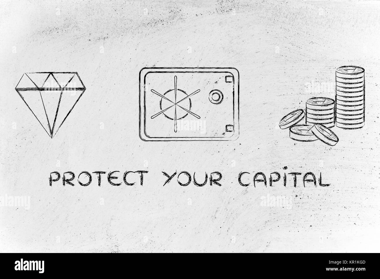 Diamond, monnaies et sûr avec texte Protéger votre capital Banque D'Images