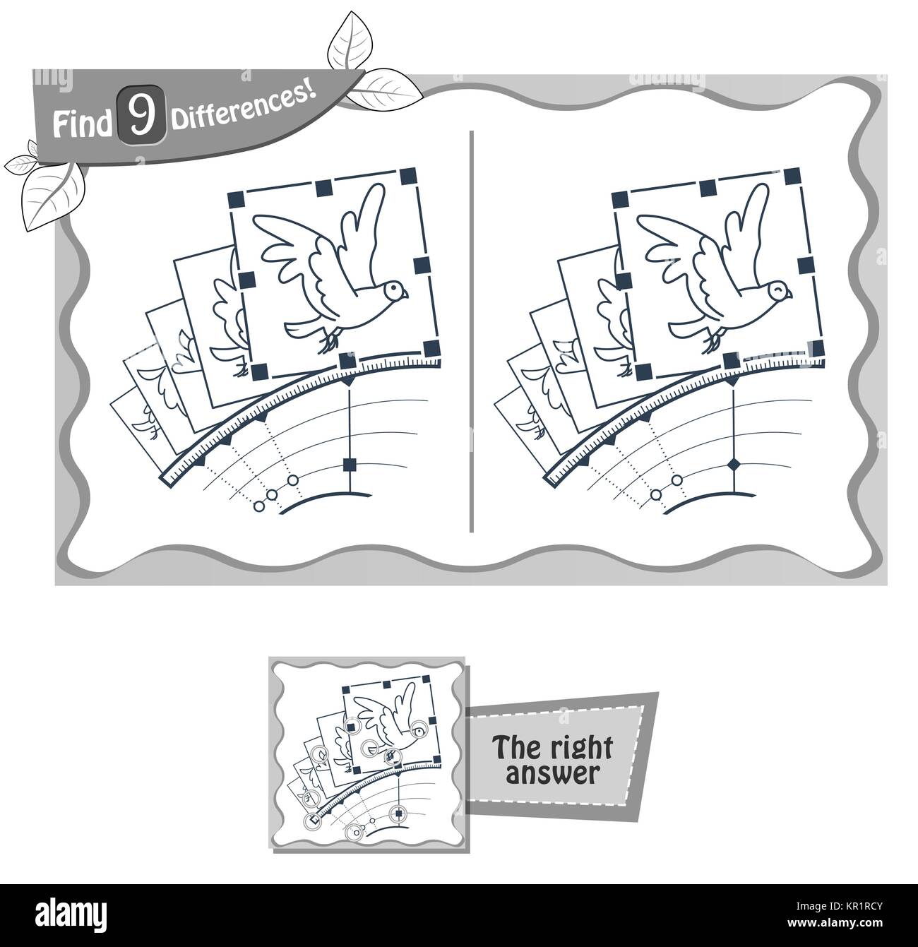 Jeu visuel pour les enfants et les adultes. Tâche de trouver 9 différences dans l'illustration. vector illustration noir et blanc Illustration de Vecteur