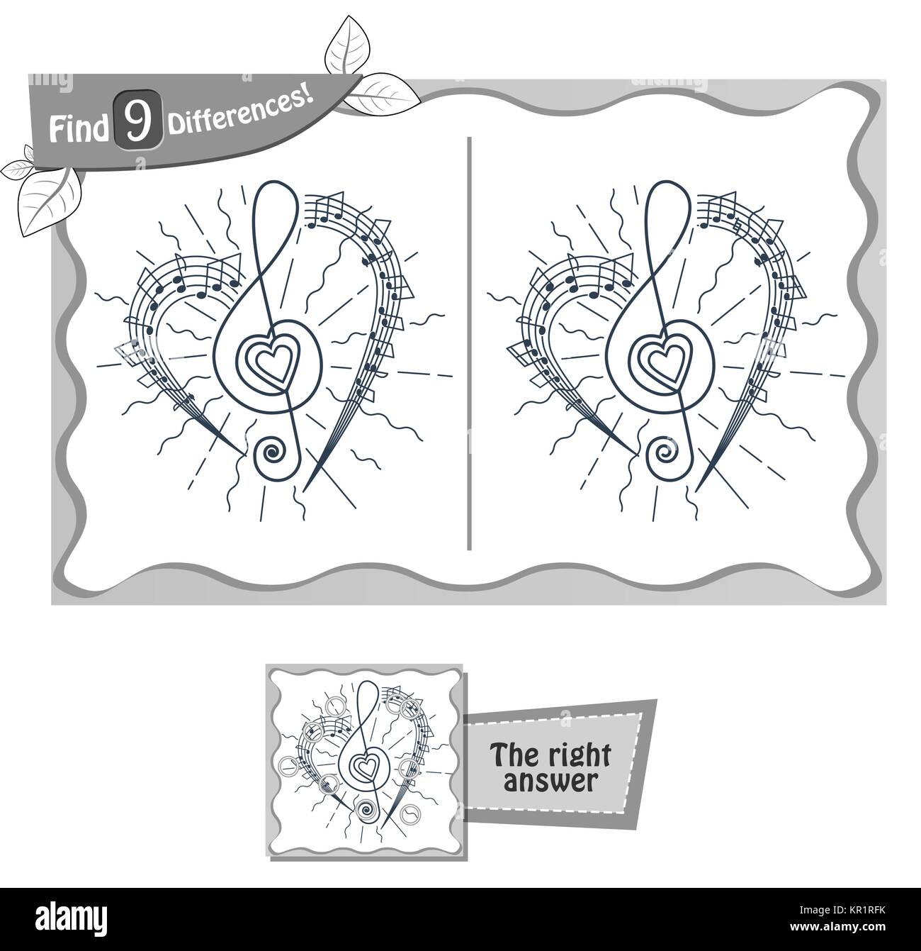 Jeu visuel pour les enfants et les adultes. Tâche de trouver 9 différences dans l'illustration. vector illustration noir et blanc Illustration de Vecteur