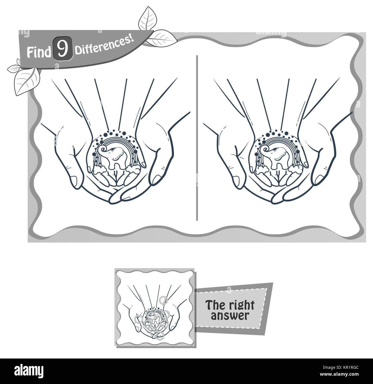Jeu visuel pour les enfants et les adultes. Tâche de trouver 9 différences dans l'illustration . noir et blanc vector illustration Illustration de Vecteur