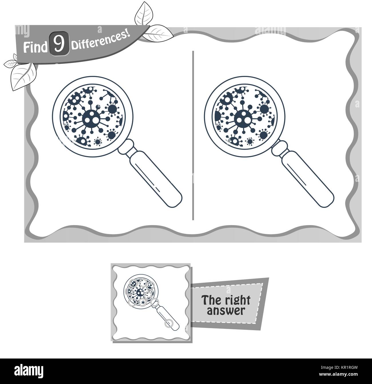 Jeu visuel pour les enfants et les adultes. Tâche de trouver 9 différences dans l'illustration de la loupe. vector illustration noir et blanc Illustration de Vecteur