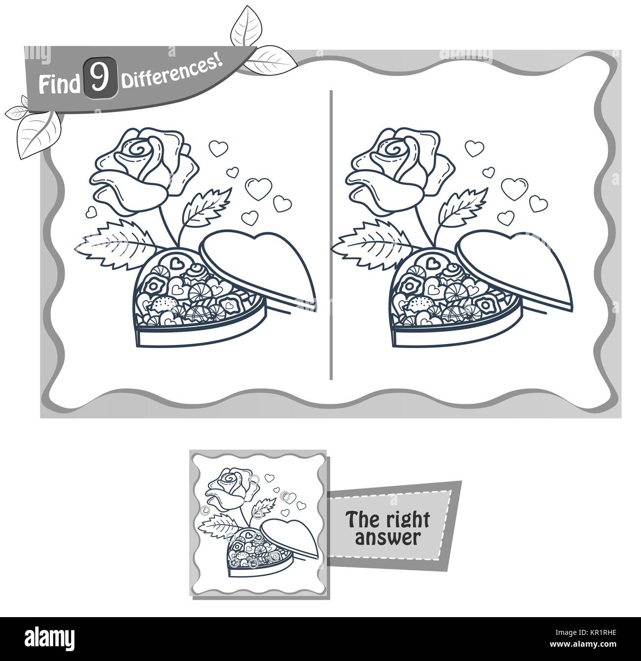Jeu visuel pour les enfants et les adultes. Tâche de trouver 9 différences dans l'illustration. vector illustration noir et blanc Illustration de Vecteur