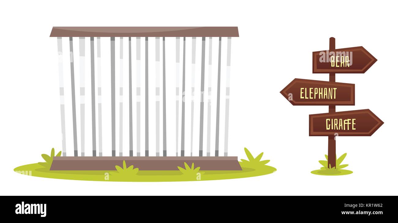 Panneau en bois avec cage de zoo Illustration de Vecteur