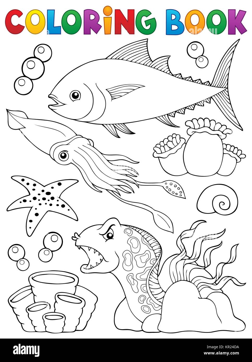 Livre de coloriage vie marine thème 1 Banque D'Images