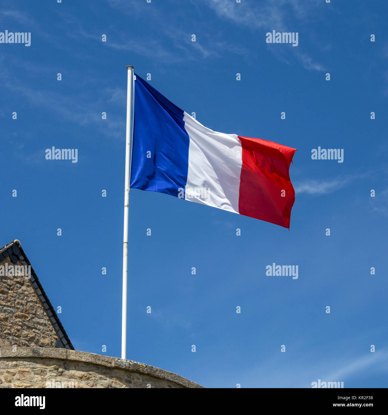 Brandir le drapeau français dans le vent Photo Stock - Alamy