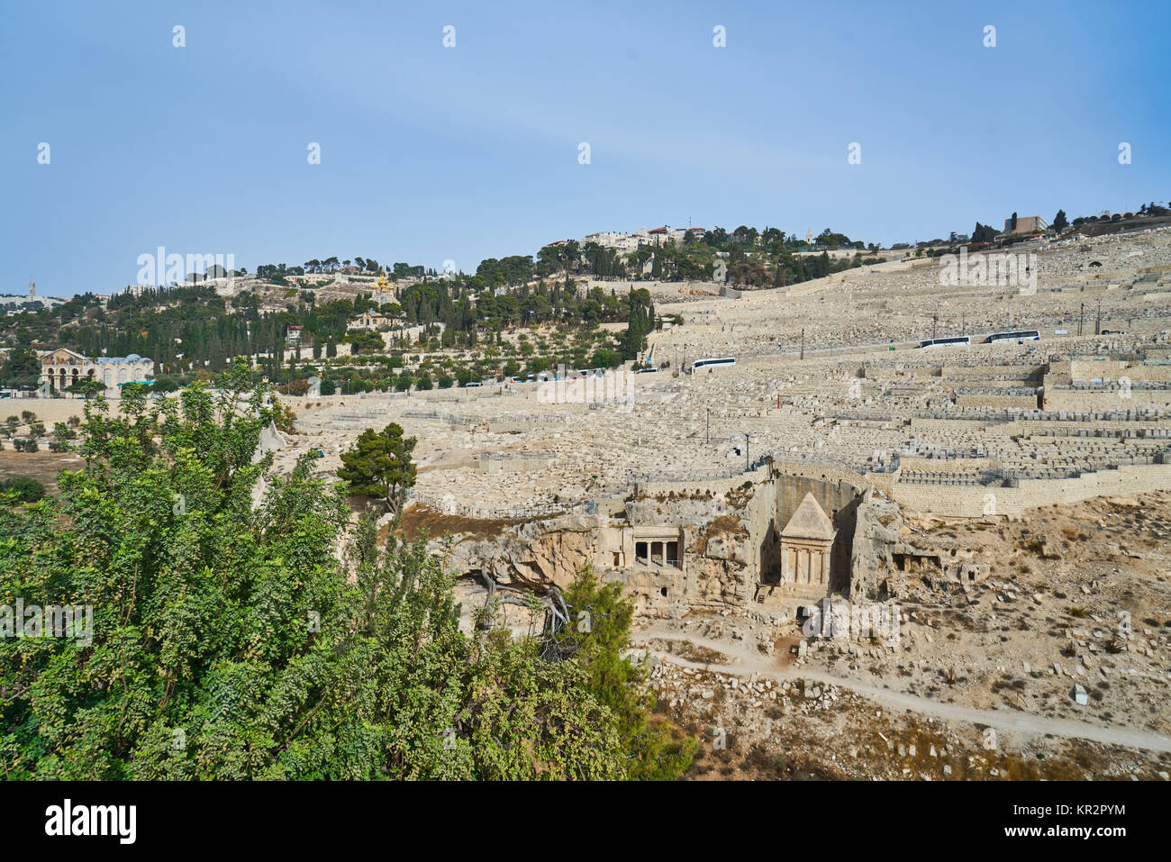 Mont des Oliviers et le vieux cimetière juif de Jérusalem, Israël Banque D'Images