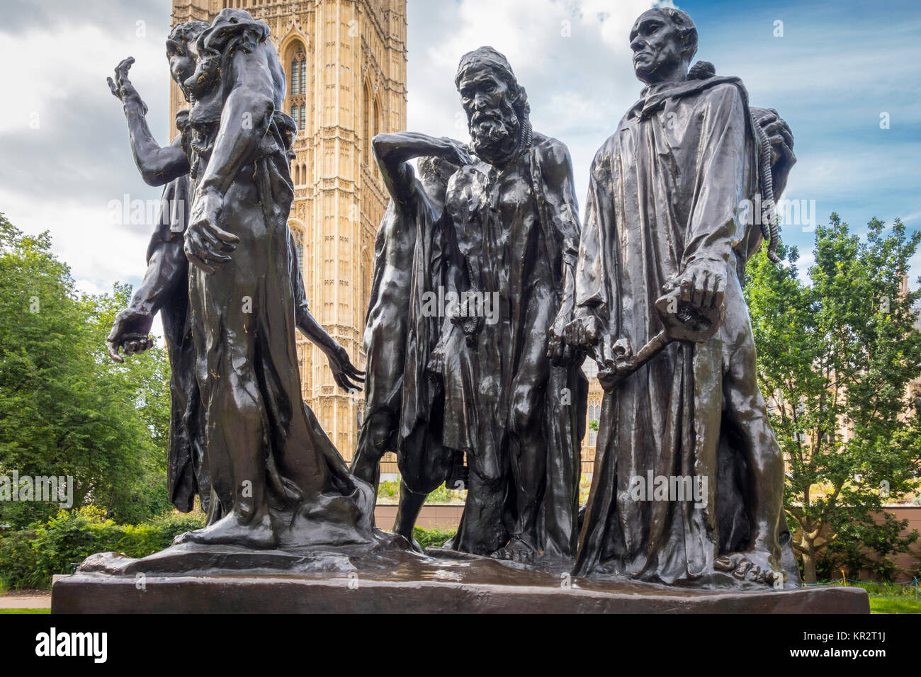 Les Bourgeois de Calais, Auguste Rodin. Distribution de la sculpture d'origine situé dans les jardins de la Tour Victoria, Westminster, London, UK Banque D'Images