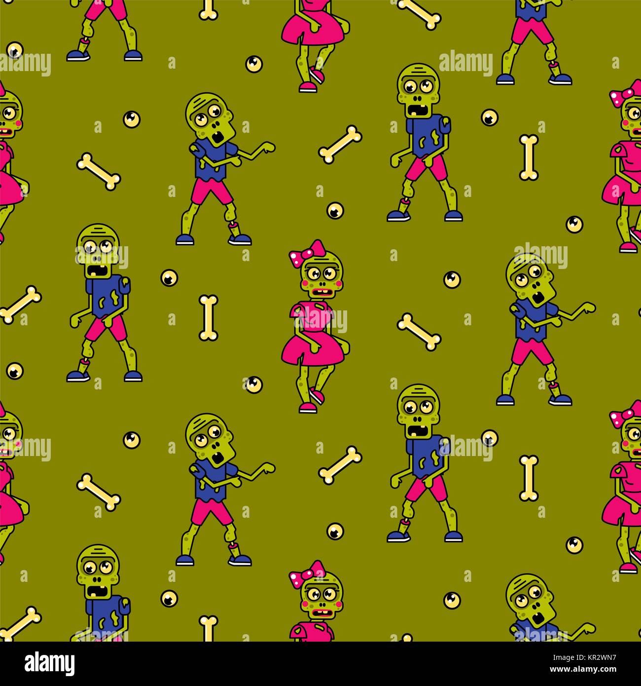 Zombie cartoon teen couple seamless pattern. Illustration de Vecteur