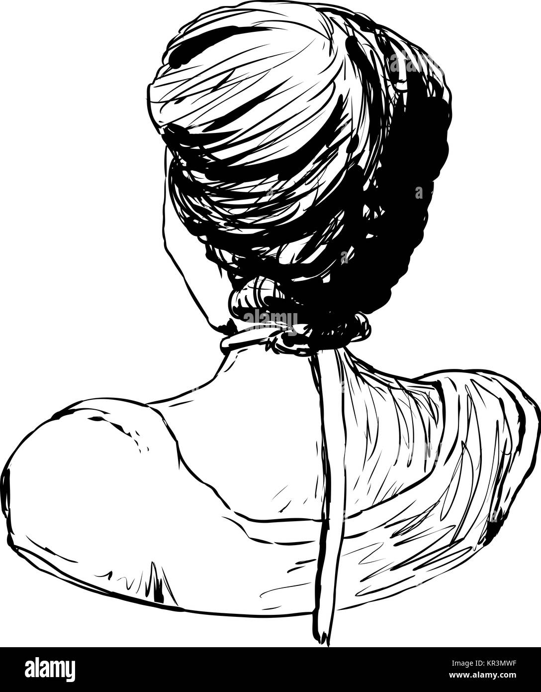 Vue arrière du 1700s style cheveux femmes Banque D'Images