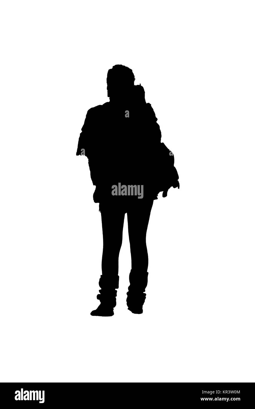 Vue arrière de Femme avec sac à dos Silhouette Banque D'Images