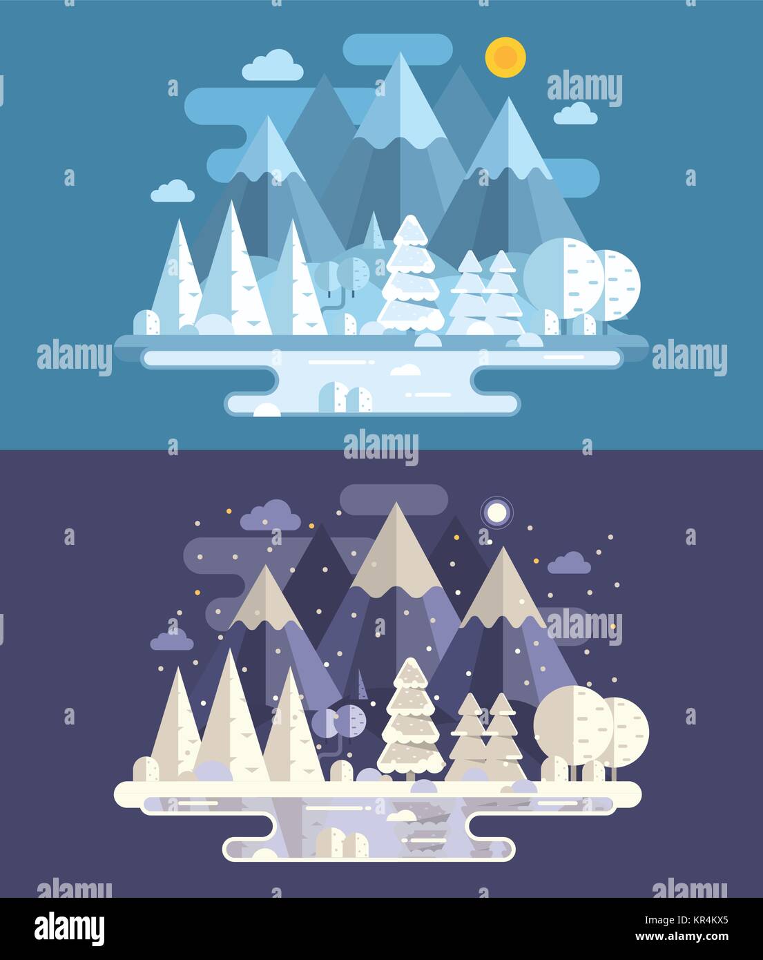 Abstract Paysage d'hiver par jour et nuit Illustration de Vecteur