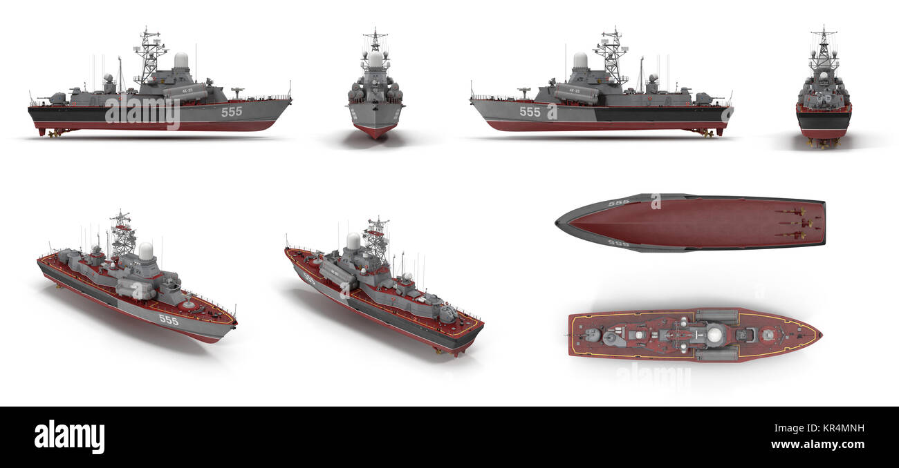 Corvettes de missiles de la marine soviétique Projet de classe Nanuchka rend 1234 set de différents angles sur un blanc. 3D illustration Banque D'Images