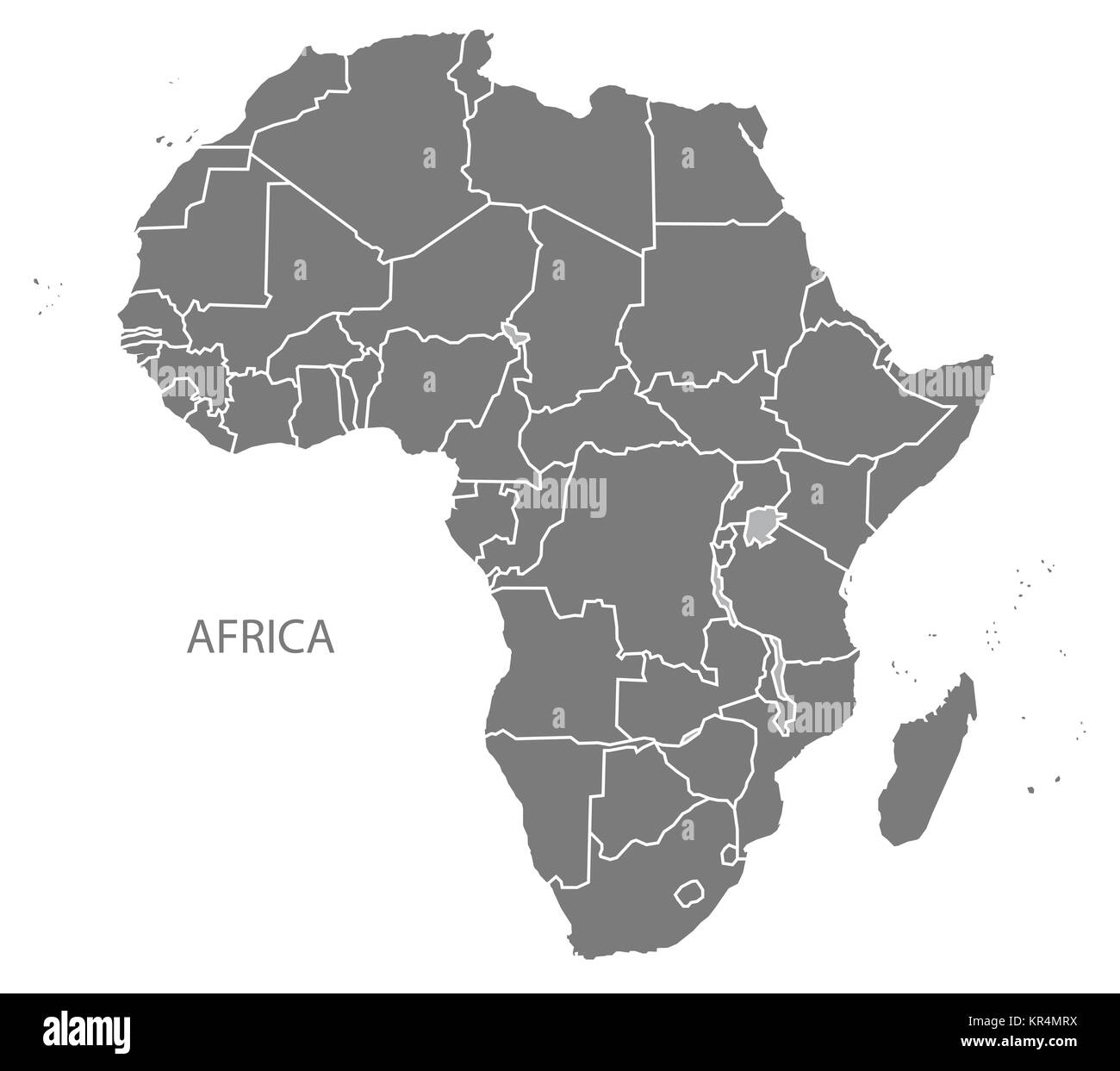 Carte de l'Afrique avec les pays gray Banque D'Images