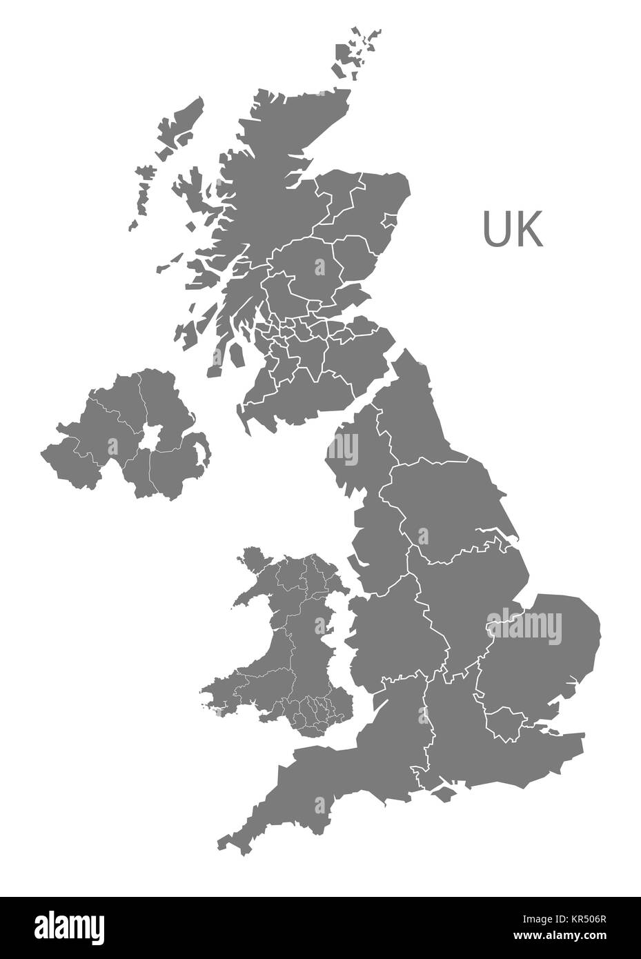 Royaume-uni la carte avec les pays gray Banque D'Images