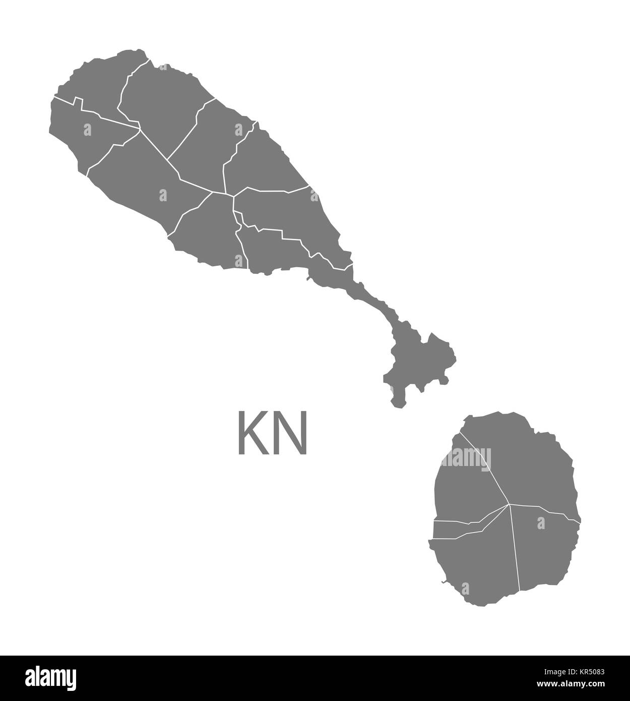 St Kitts et Nevis avec les paroisses Site gray Banque D'Images