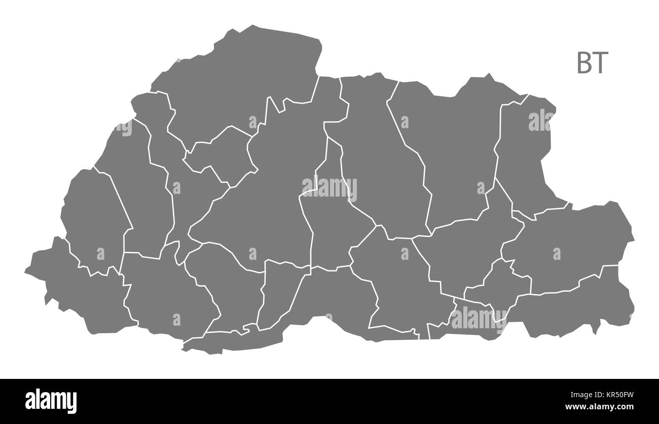 Carte des districts du Bhoutan gray Banque D'Images