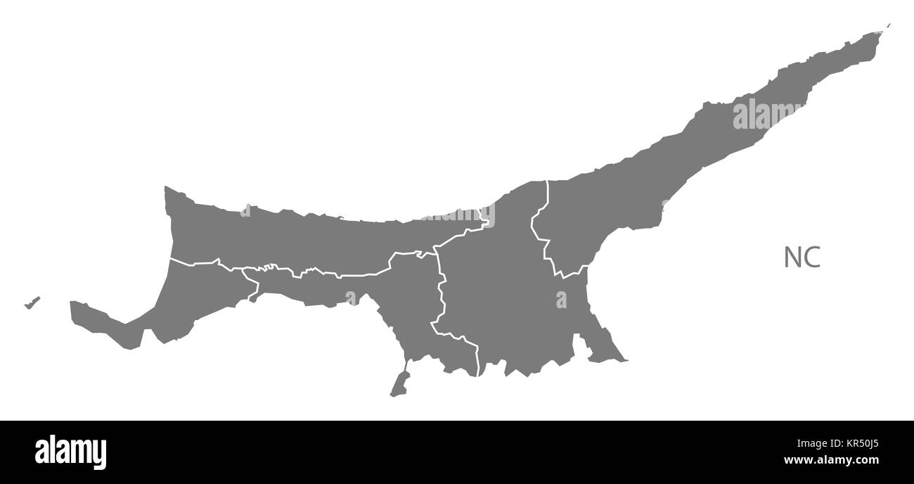 Carte des régions de la partie nord de Chypre gray Banque D'Images