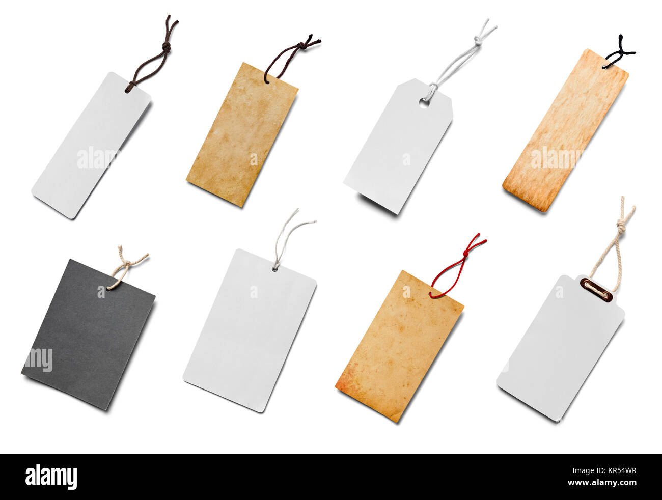 Collection d'étiquette de prix diverses notes sur fond blanc. Chacun est tourné séparément Banque D'Images
