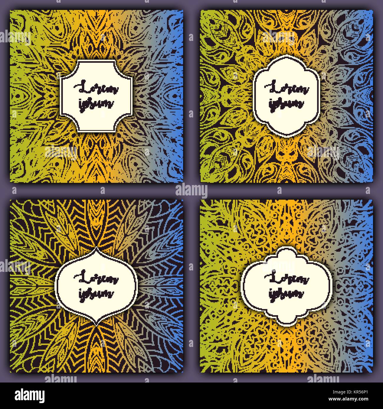 Jeu de cartes de base du mandala. Luxe Vintage éléments lumineux. Vector retro décoratifs invitation carte de vœux ou design. Illustration de Vecteur