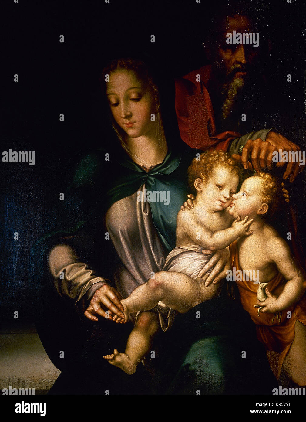 Luis de Morales (1509-1586). Peintre espagnol. La Sainte Famille avec l'enfant st. Joht le Baptiste. 16e siècle. Musée de Roncevaux. Navarre, Espagne. Banque D'Images