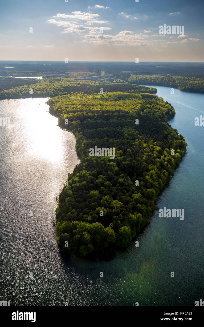,Pointe presqu'île, le Grand Stechlin, région du lac de montagne du Rhin avec beaucoup d'Stechlinsee, Stechlin, Mecklenburg Lake District, les lacs de Mecklenburg, Bran Banque D'Images