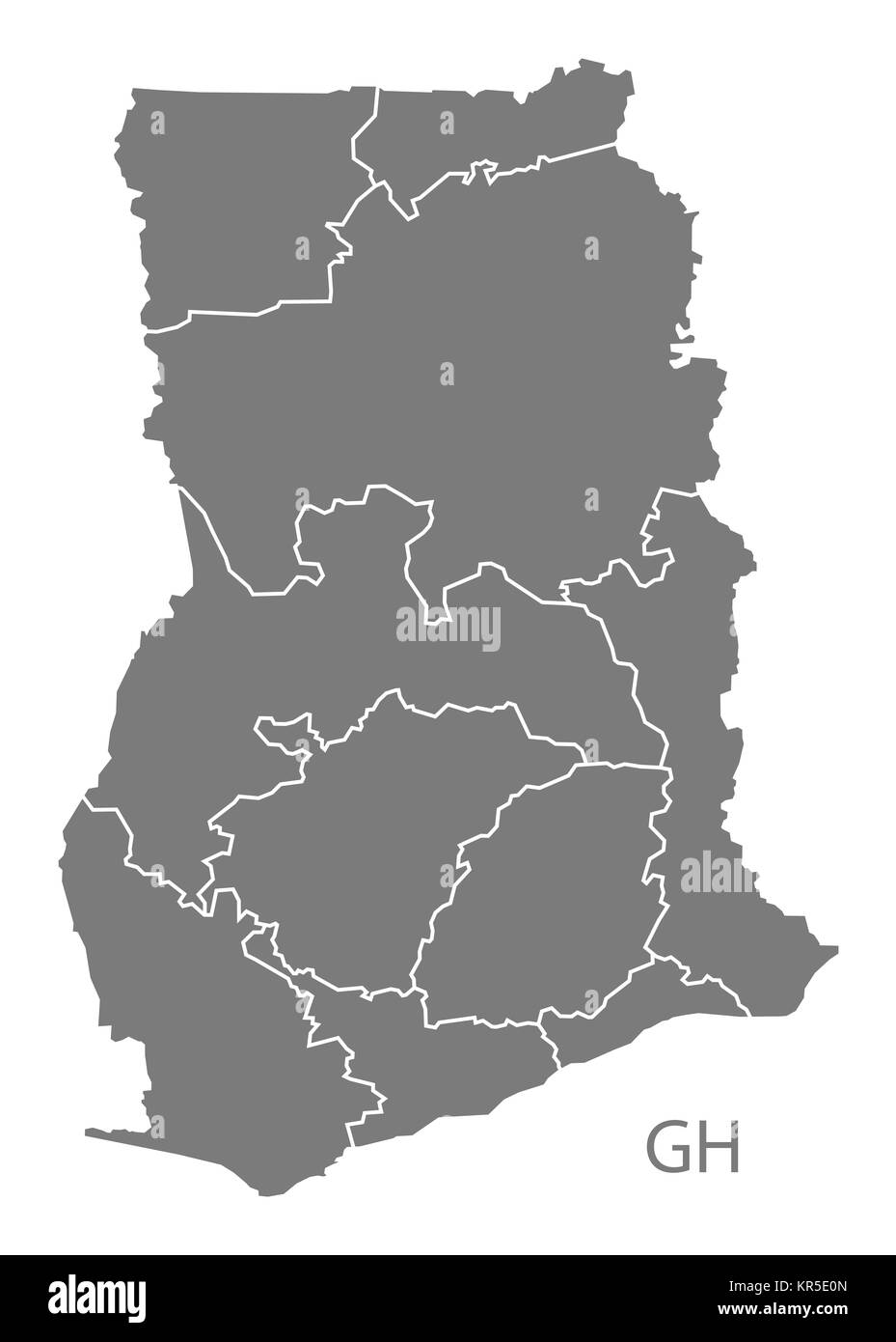 Carte des régions du Ghana gray Banque D'Images