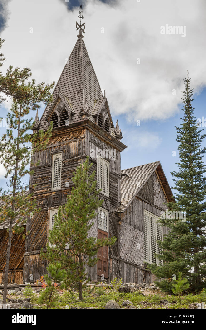 Saint Andrew's Presbyterian Church, Bennett Lake, British Columbia, Canada est un édifice fédéral du patrimoine reconnu dans le Parc National de la Piste-Chilkoot Banque D'Images